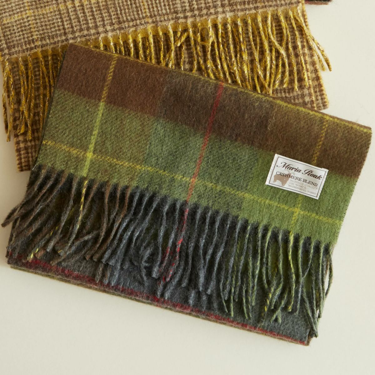 カシミヤブレンドチェックリバーシブルマフラー＜カーキ＞