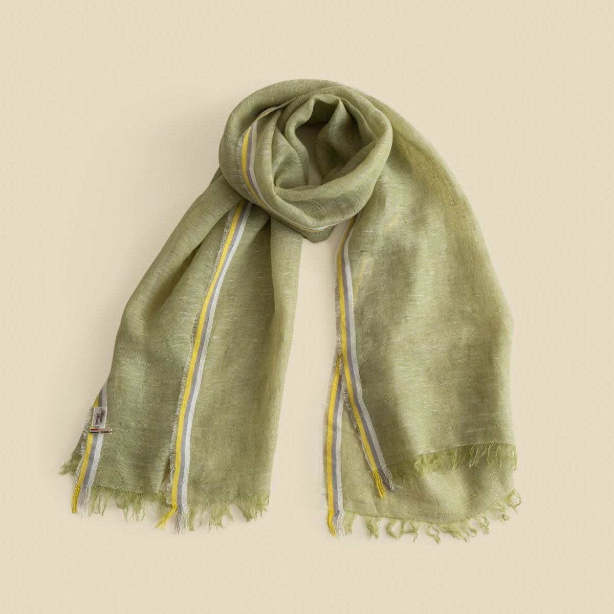 イタリア製 サイドラインリネンストール＜グリーン＞