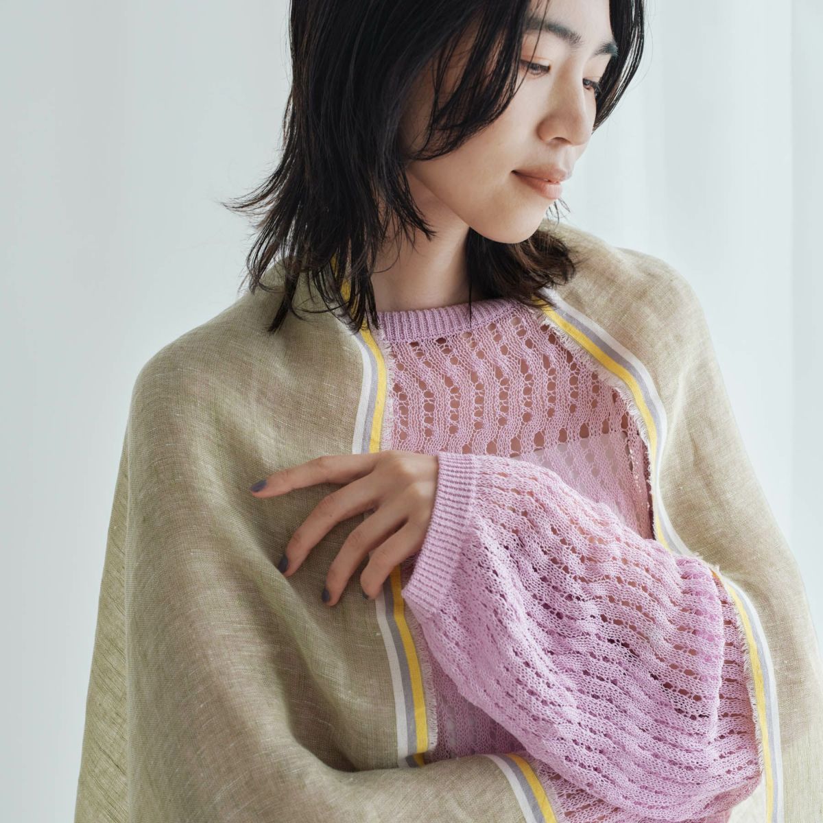 イタリア製 サイドラインリネンストール＜グリーン＞