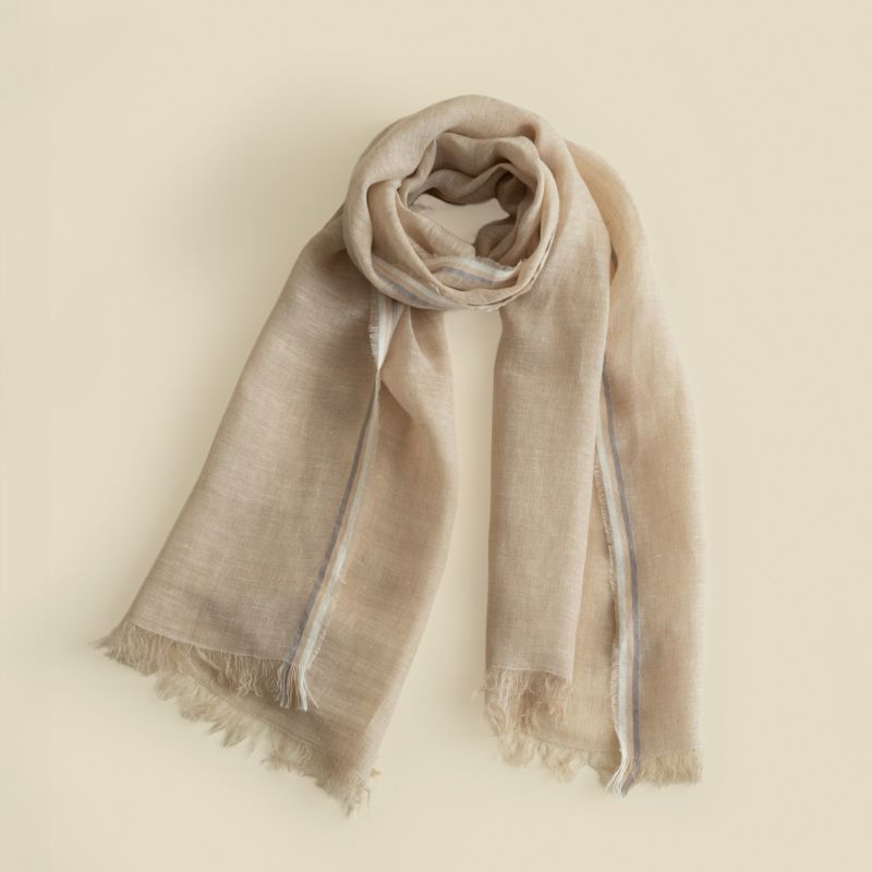  イタリア製 サイドラインリネンストール＜ベージュ＞