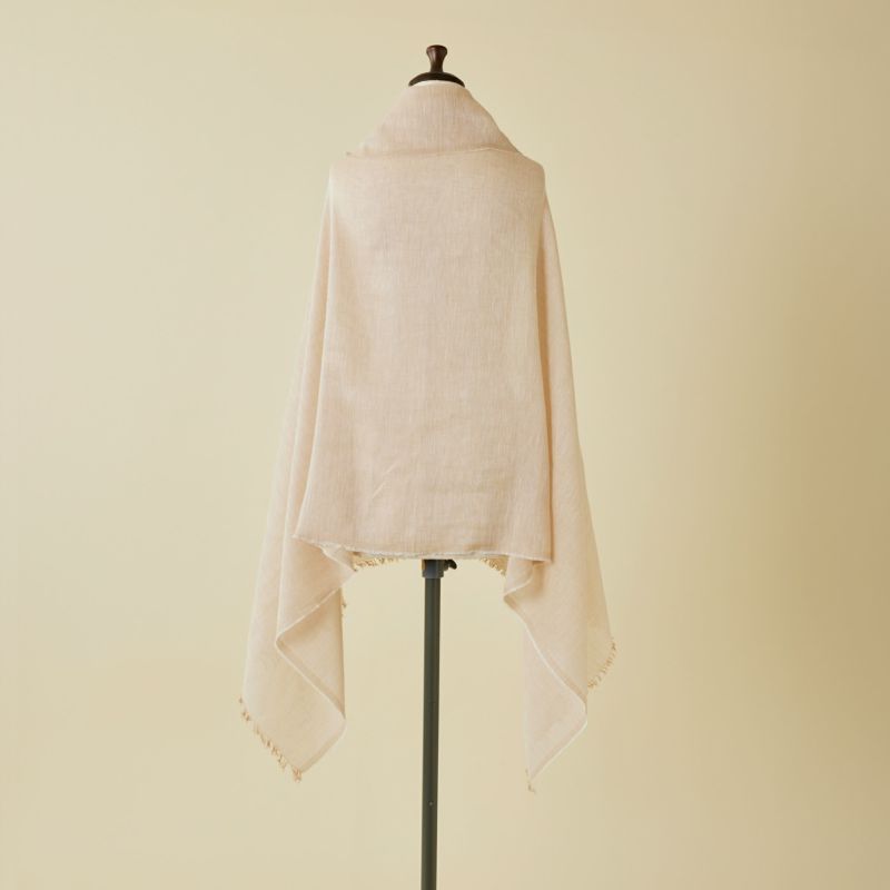 【長寿祝いセット】大判リネンコットンストール＜ベージュ＞ イタリア製