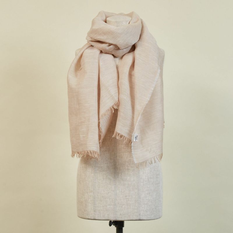 【長寿祝いセット】大判リネンコットンストール＜ベージュ＞ イタリア製