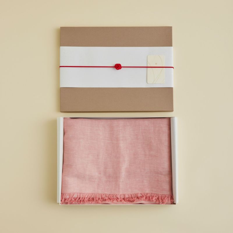 【長寿祝いセット】大判リネンコットンストール＜ピンク＞ イタリア製
