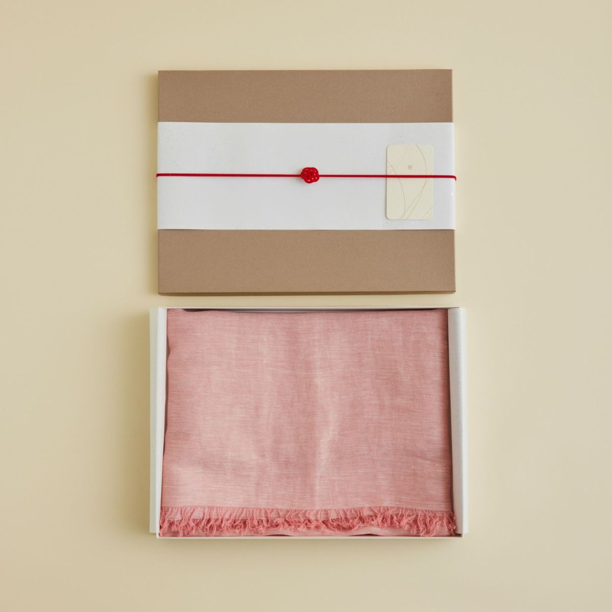 【長寿祝いセット】大判リネンコットンストール＜ピンク＞ イタリア製