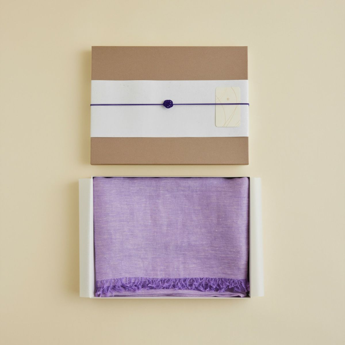 【長寿祝いセット】大判リネンコットンストール＜パープル＞ イタリア製