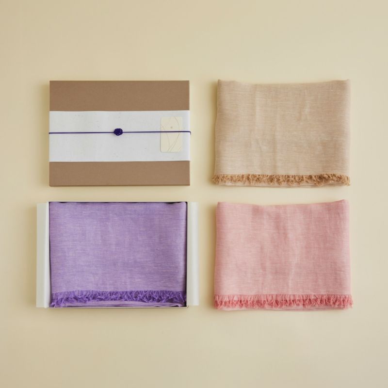 【長寿祝いセット】大判リネンコットンストール　イタリア製