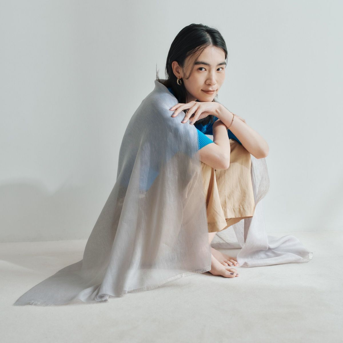 イタリア製 リネンコットンストール＜グレー＞