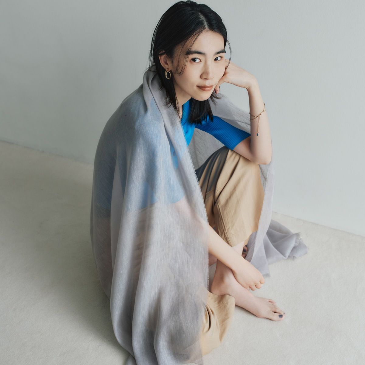 イタリア製 リネンコットンストール＜グレー＞