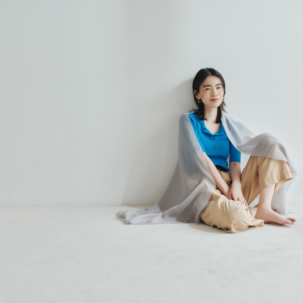 イタリア製 リネンコットンストール＜グレー＞