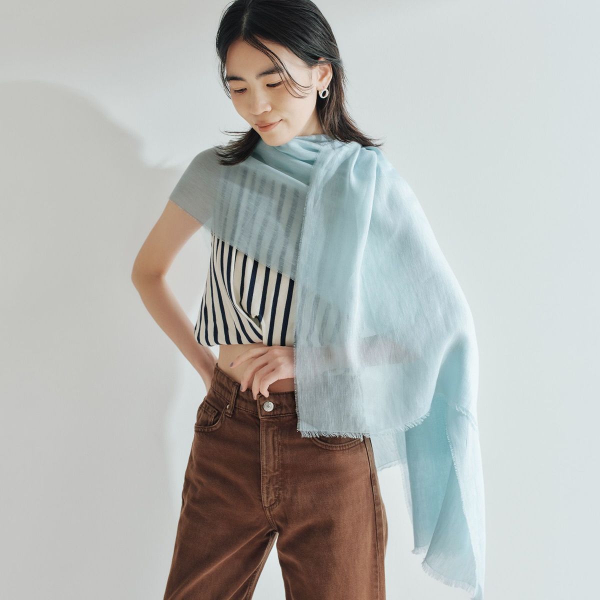 イタリア製　リネンコットンストール＜ライトブルー＞