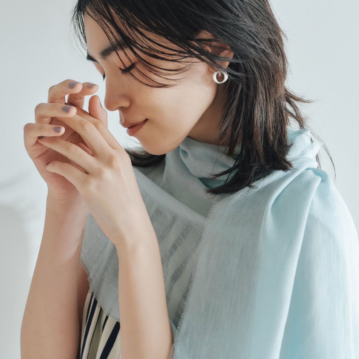 イタリア製　リネンコットンストール＜ライトブルー＞