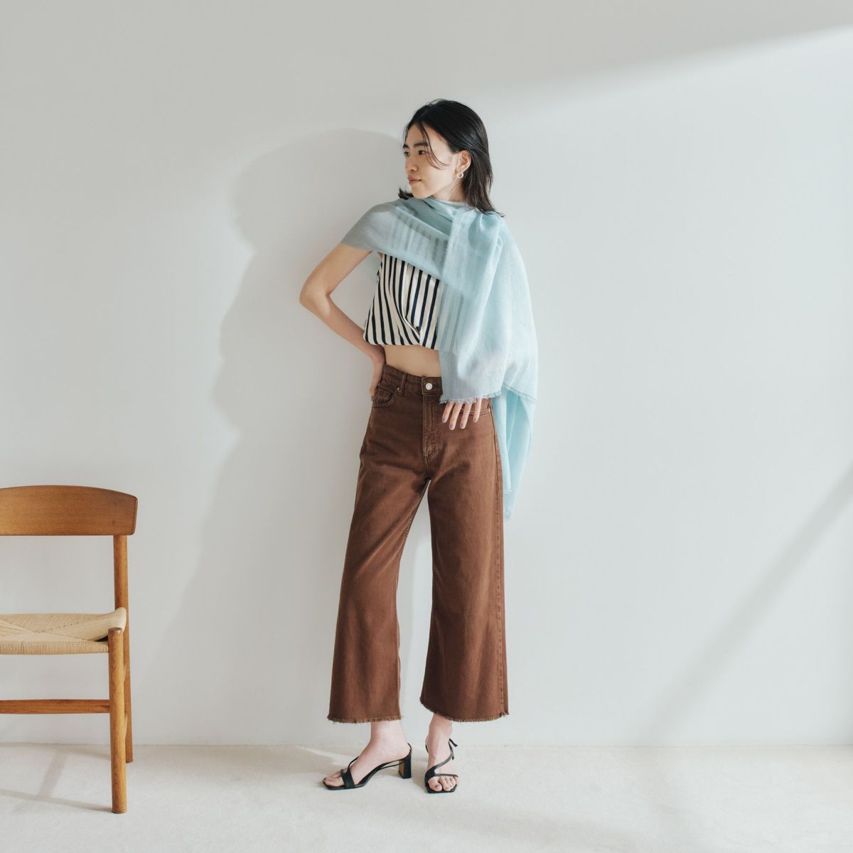 イタリア製　リネンコットンストール＜ライトブルー＞