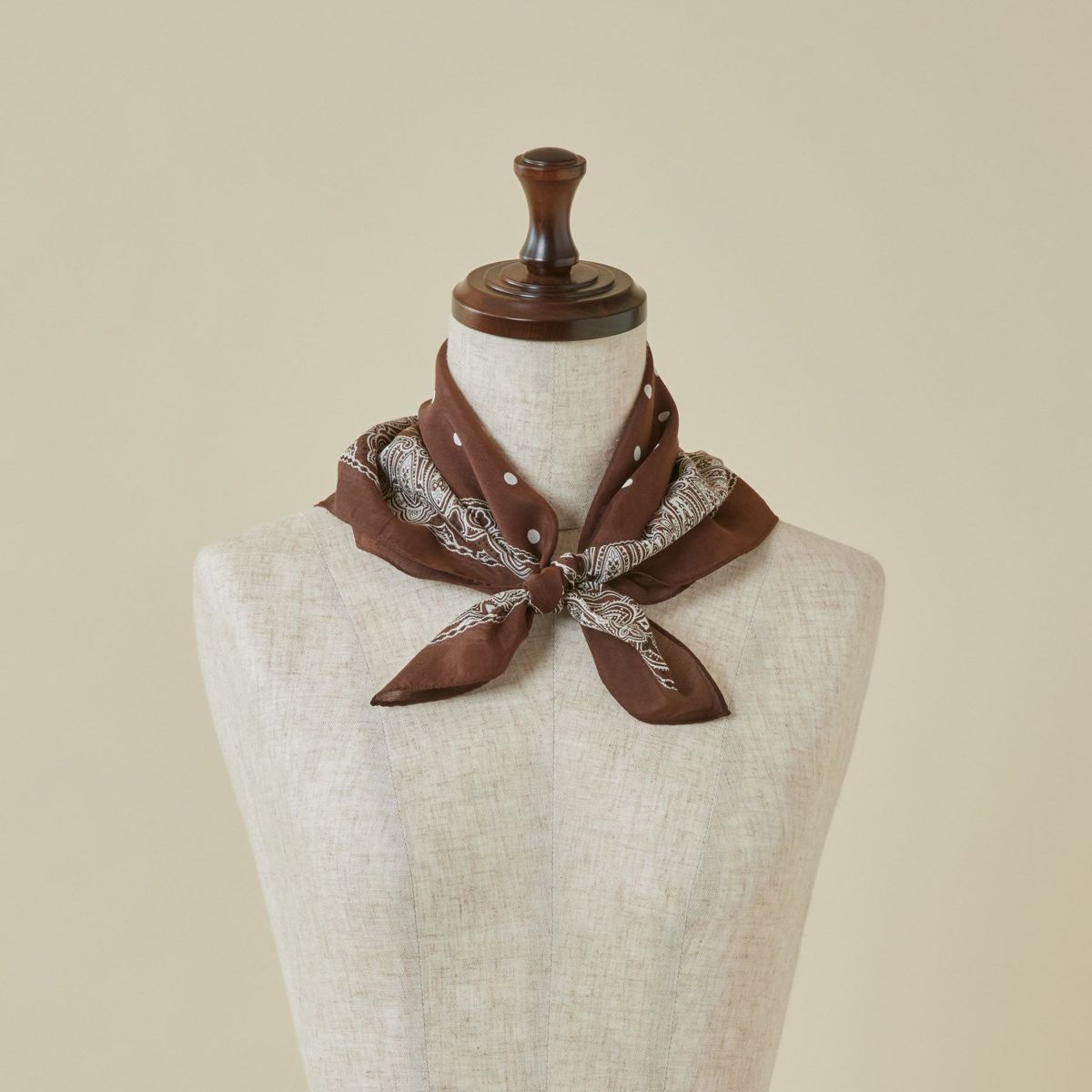 シルク綿ペイズリーウォッシャブルスカーフ＜ブラウン＞　日本製