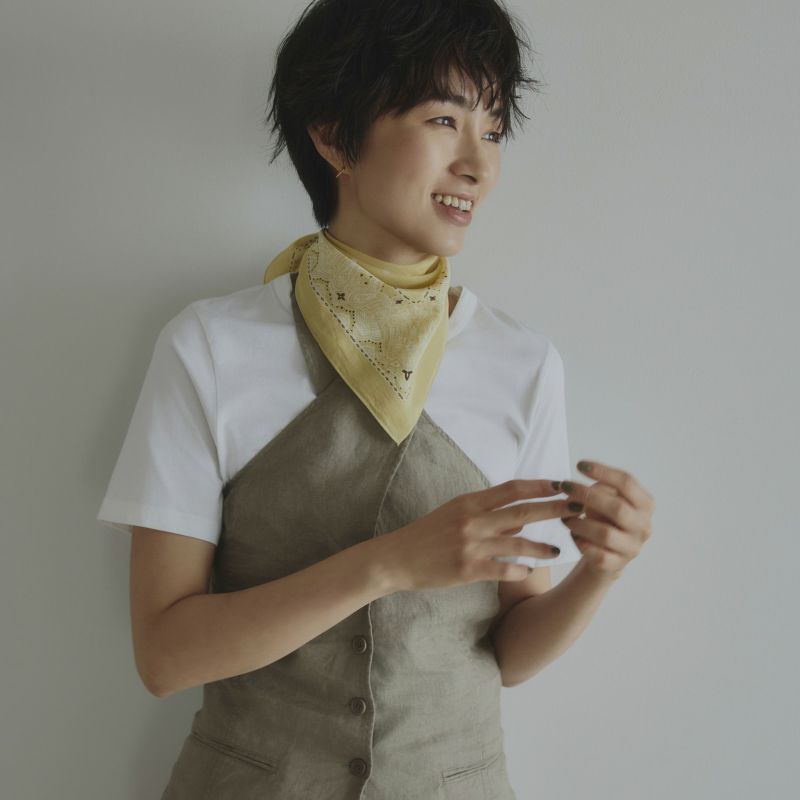 シルク綿ペイズリーウォッシャブルスカーフ＜イエロー＞　日本製