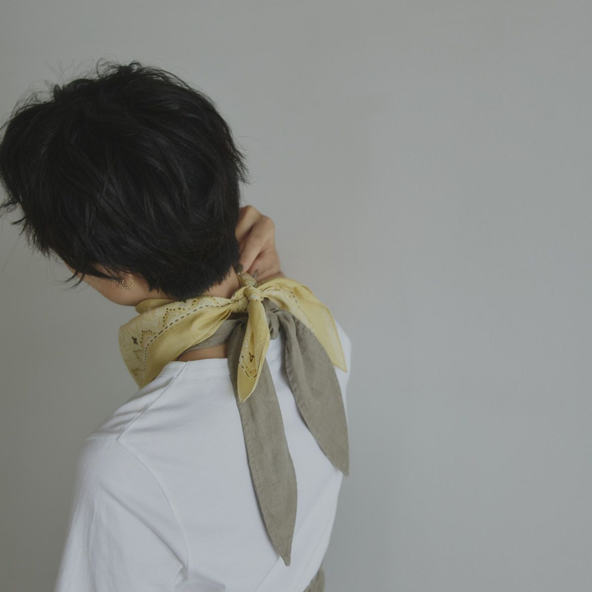 シルク綿ペイズリーウォッシャブルスカーフ＜イエロー＞　日本製