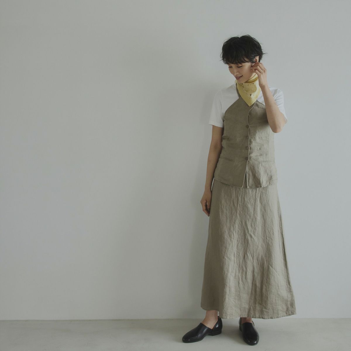 シルク綿ペイズリーウォッシャブルスカーフ＜イエロー＞　日本製