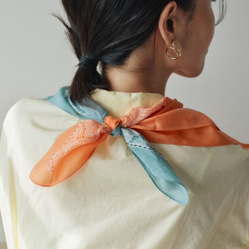 シルク綿ペイズリーウォッシャブルスカーフ＜オレンジ＞　日本製