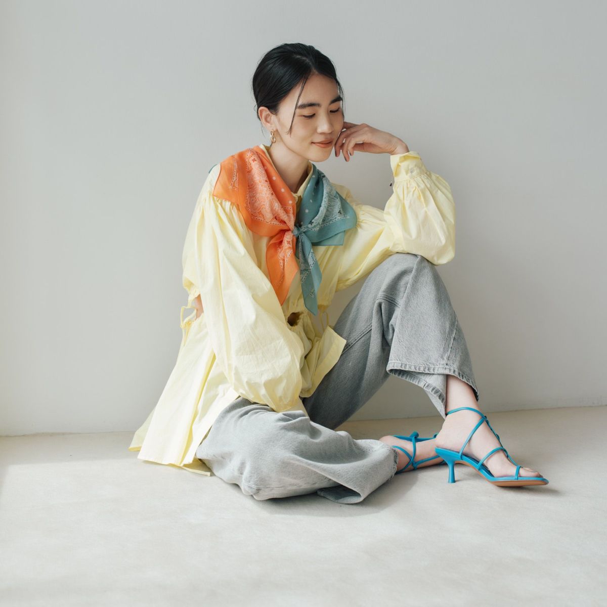 シルク綿ペイズリーウォッシャブルスカーフ＜オレンジ＞　日本製