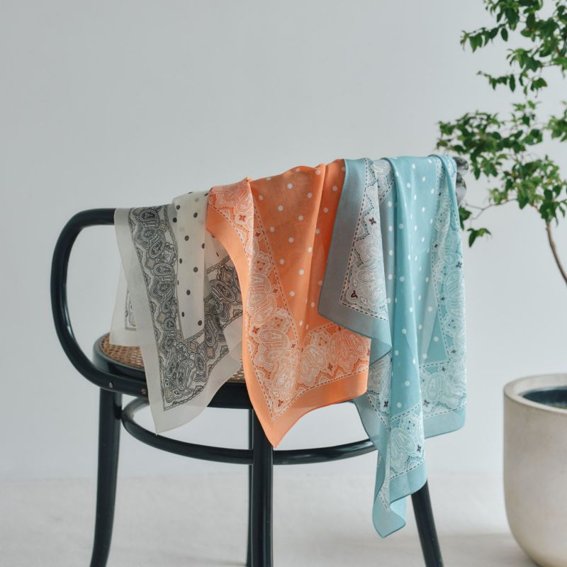 シルク綿ペイズリーウォッシャブルスカーフ＜オレンジ＞　日本製