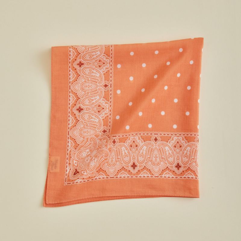 シルク綿ペイズリーウォッシャブルスカーフ＜オレンジ＞　日本製