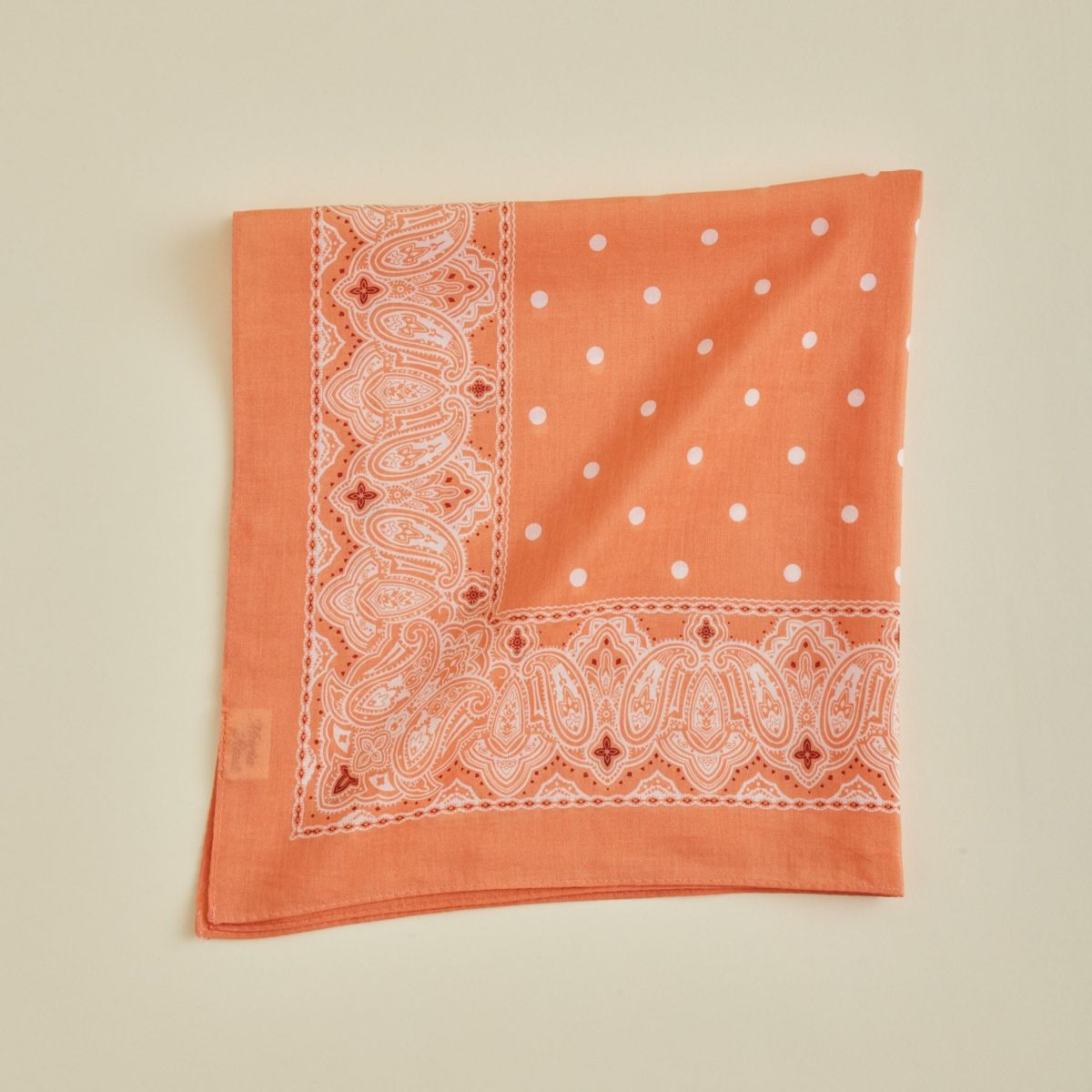 シルク綿ペイズリーウォッシャブルスカーフ＜オレンジ＞　日本製