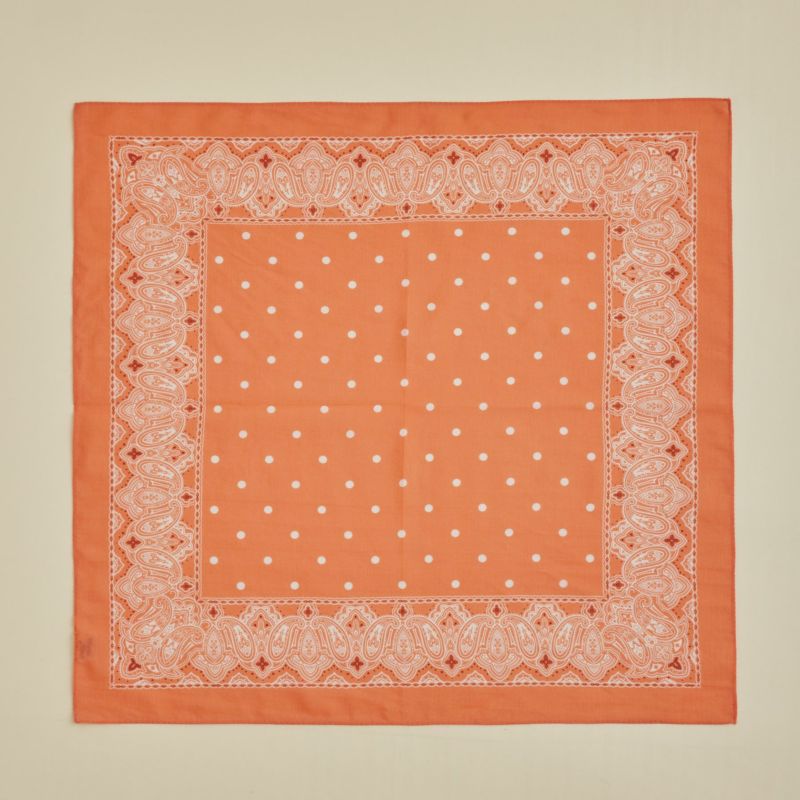 シルク綿ペイズリーウォッシャブルスカーフ＜オレンジ＞　日本製