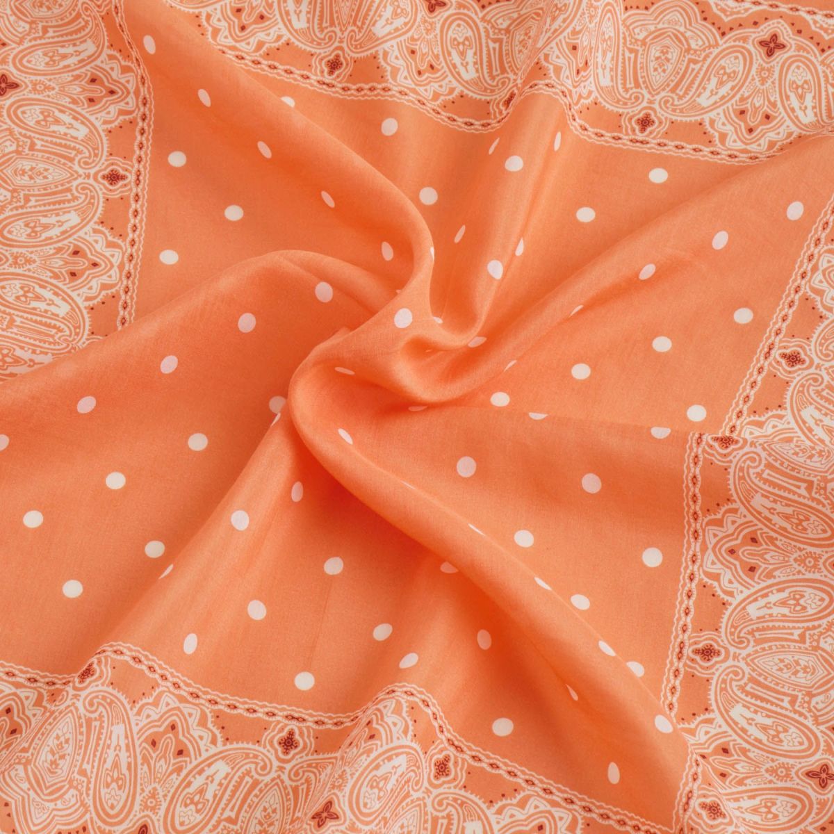 シルク綿ペイズリーウォッシャブルスカーフ＜オレンジ＞　日本製