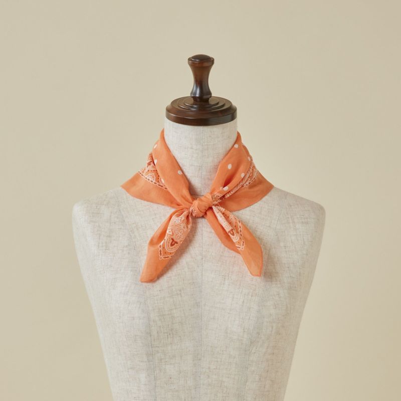 シルク綿ペイズリーウォッシャブルスカーフ＜オレンジ＞　日本製