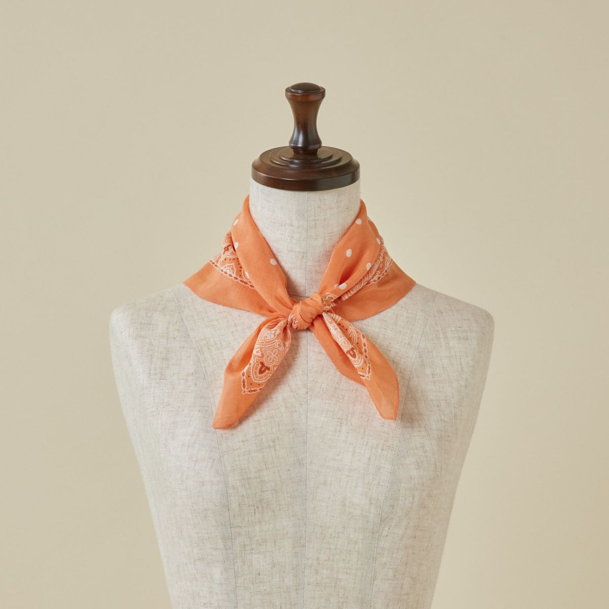 シルク綿ペイズリーウォッシャブルスカーフ＜オレンジ＞　日本製