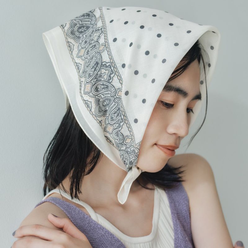 シルク綿ペイズリーウォッシャブルスカーフ＜アイボリー＞ 日本製