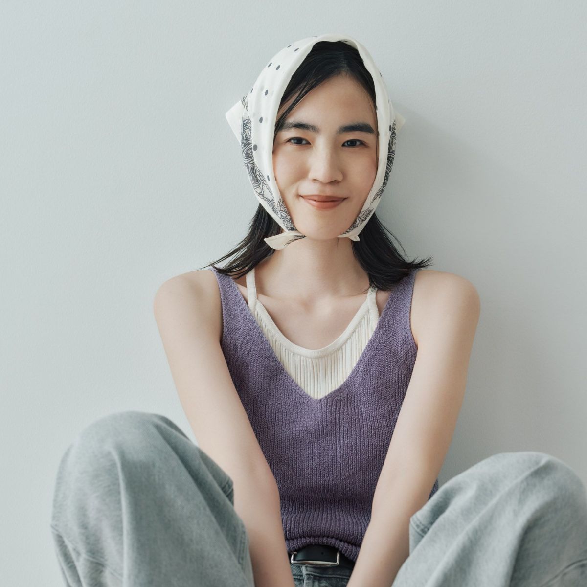 シルク綿ペイズリーウォッシャブルスカーフ＜アイボリー＞　日本製