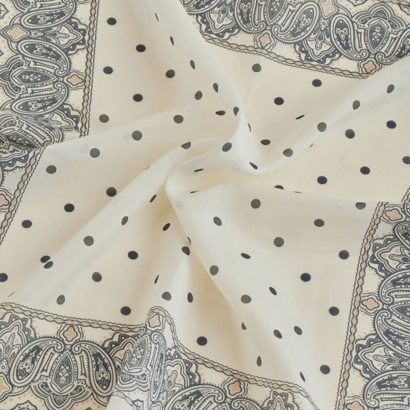 シルク綿ペイズリーウォッシャブルスカーフ＜アイボリー＞　日本製