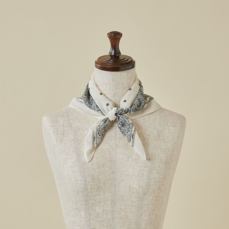 シルク綿ペイズリーウォッシャブルスカーフ＜アイボリー＞　日本製