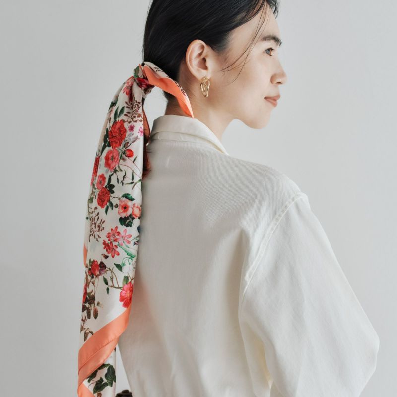 小花柄ウォッシャブルスカーフ＜オレンジ＞　イタリア製