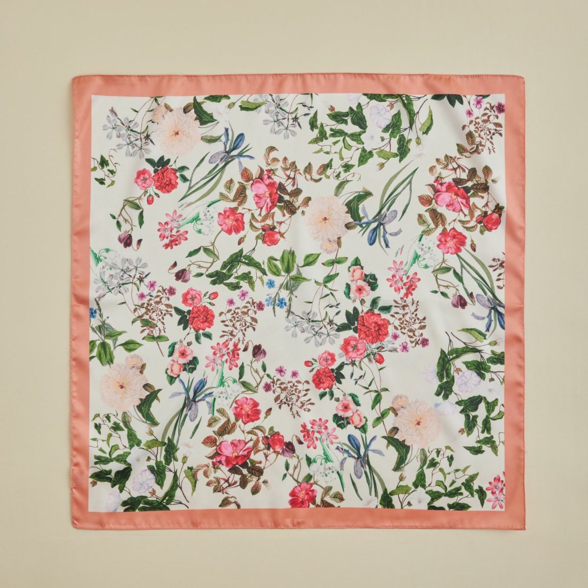 小花柄ウォッシャブルスカーフ＜オレンジ＞　イタリア製