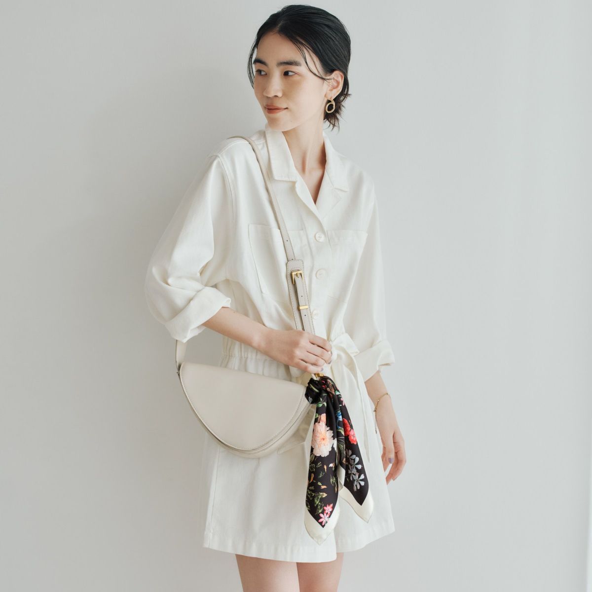  小花柄ウォッシャブルスカーフ＜オフホワイト＞　イタリア製