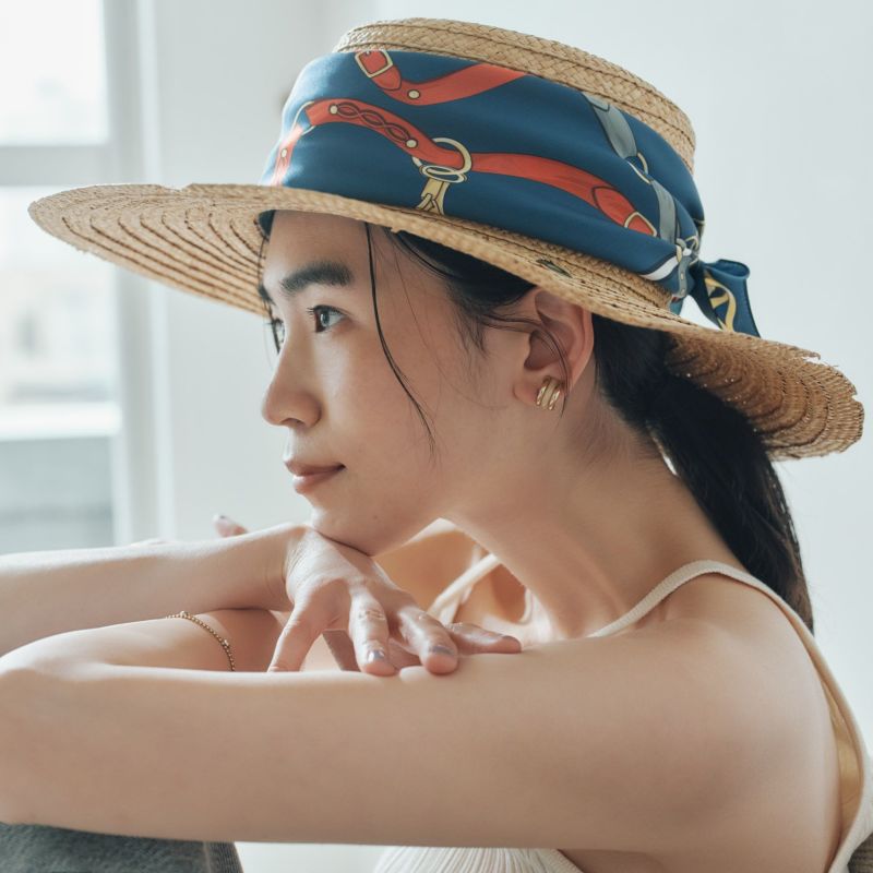 ベルト柄ウォッシャブルスカーフ＜ネイビー＞　イタリア製