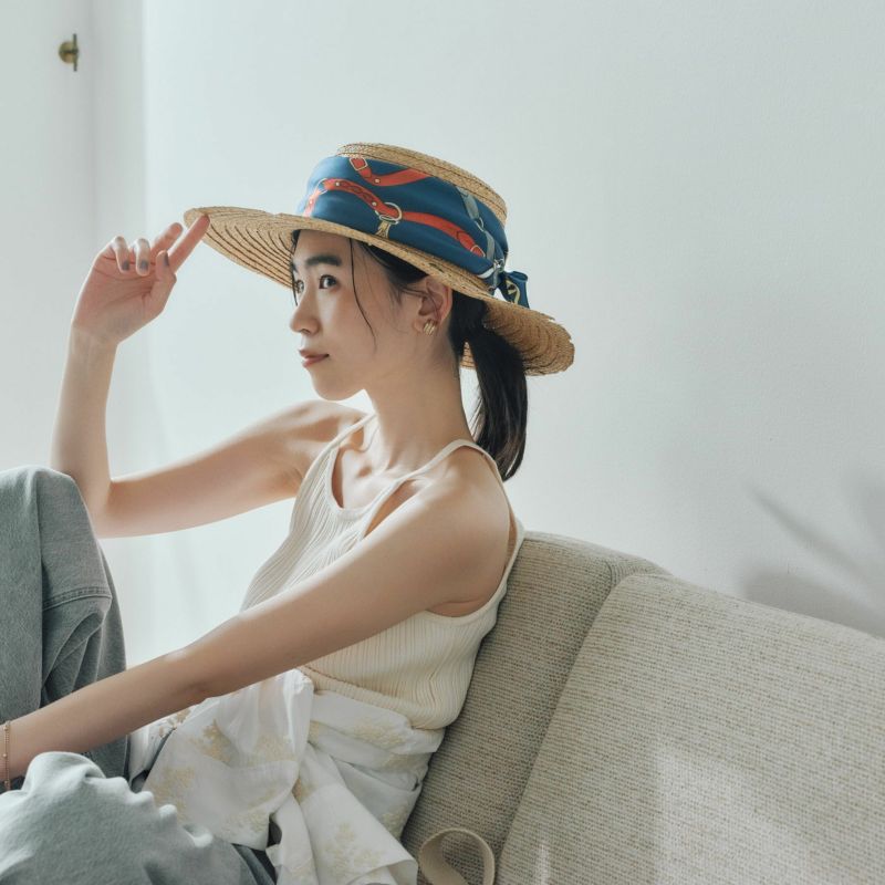 ベルト柄ウォッシャブルスカーフ＜ネイビー＞　イタリア製