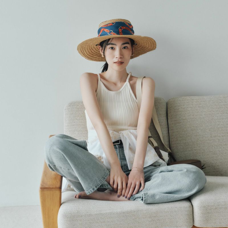 ベルト柄ウォッシャブルスカーフ＜ネイビー＞　イタリア製