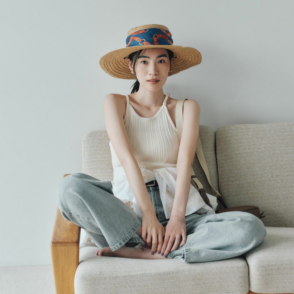 ベルト柄ウォッシャブルスカーフ＜ネイビー＞　イタリア製