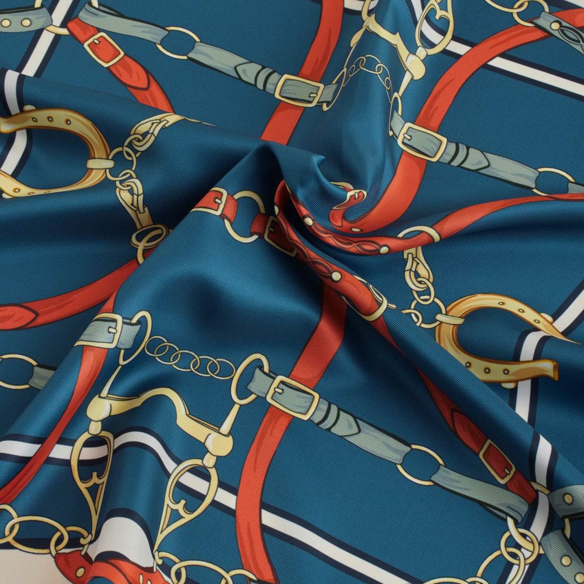 ベルト柄ウォッシャブルスカーフ＜ネイビー＞　イタリア製