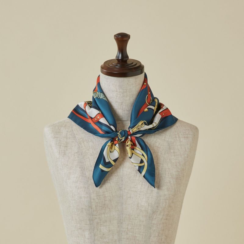 ベルト柄ウォッシャブルスカーフ＜ネイビー＞　イタリア製