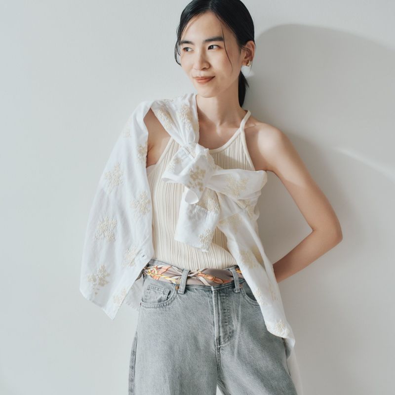 ベルト柄ウォッシャブルスカーフ＜ベージュ＞　イタリア製