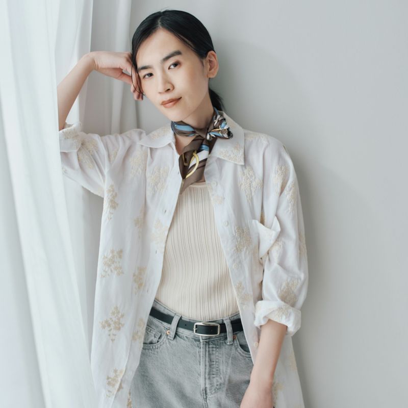 ベルト柄ウォッシャブルスカーフ＜ブラウン＞　イタリア製