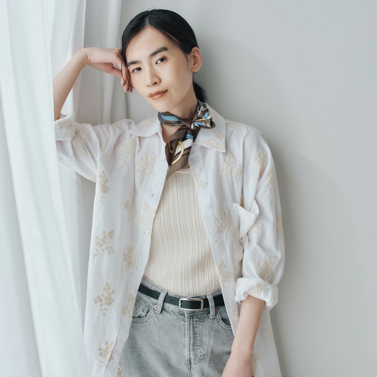 ベルト柄ウォッシャブルスカーフ＜ブラウン＞　イタリア製