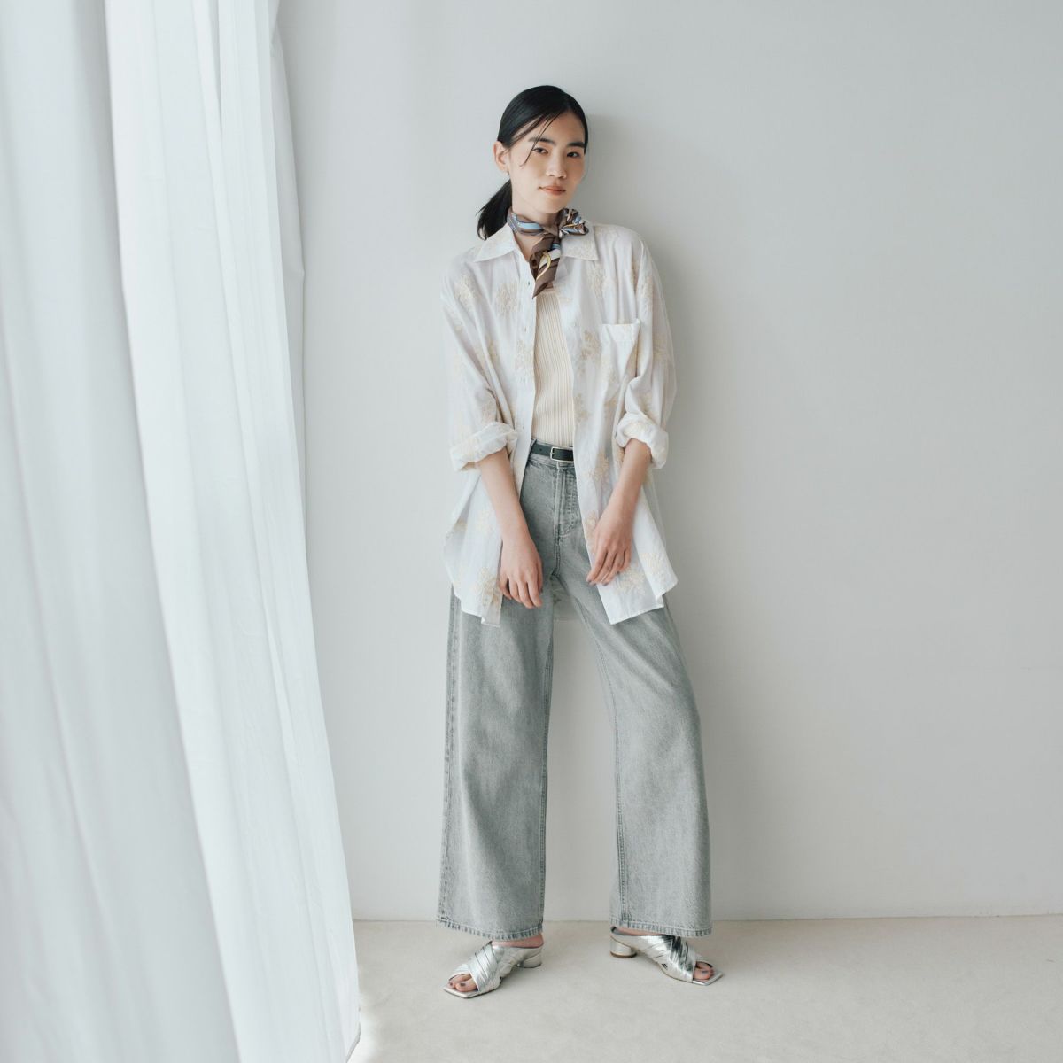 ベルト柄ウォッシャブルスカーフ＜ブラウン＞　イタリア製