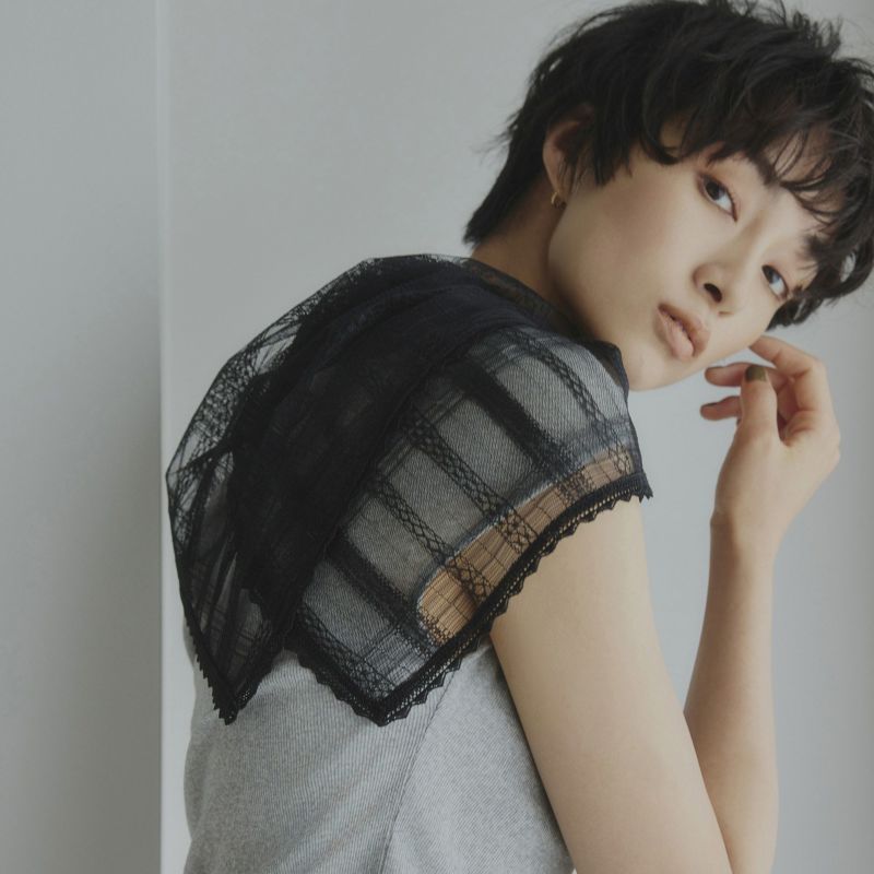 チェック柄レーススカーフ