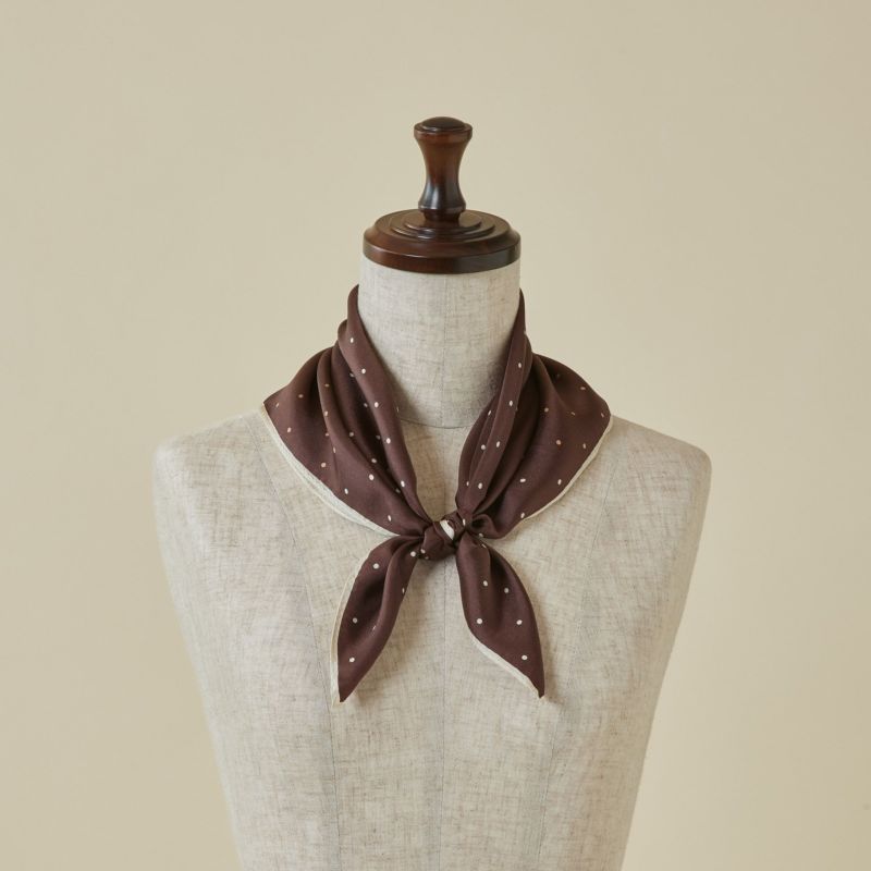 ピンドットスカーフ＜ブラウン＞　シルク100%　日本製