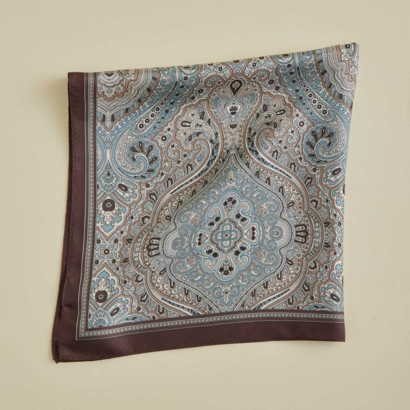  ペイズリースカーフ＜ブラウン＞　シルク100%　日本製