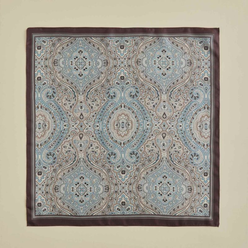  ペイズリースカーフ＜ブラウン＞　シルク100%　日本製